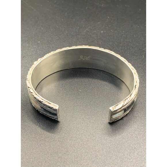 Signed JCS Sterling silver and stones inlay Cuff Bracelet turquoise shell Onyx h - Picture 4 of 7